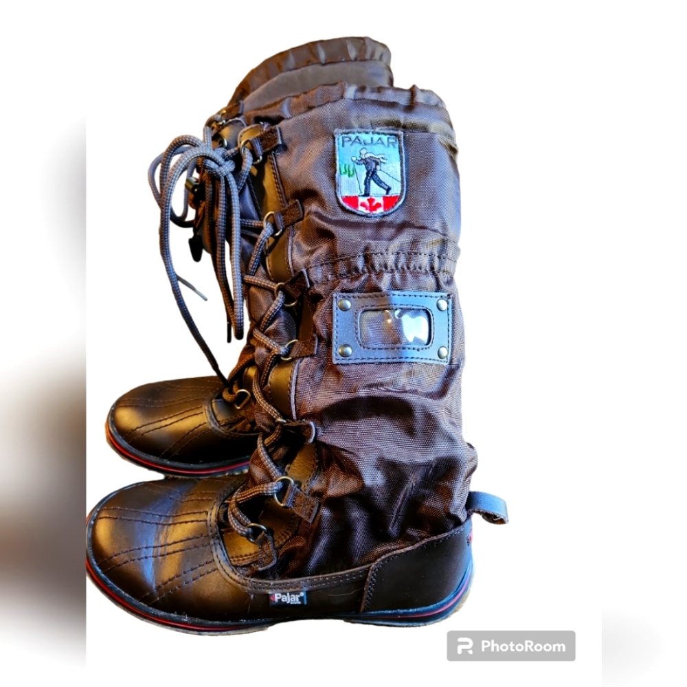 Pajar Canada Brown Canvas Lace up Snow Boots women's sz 6-6 1/2